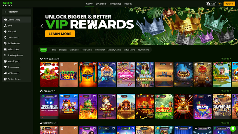 Wild Casino desktop screenshot 2