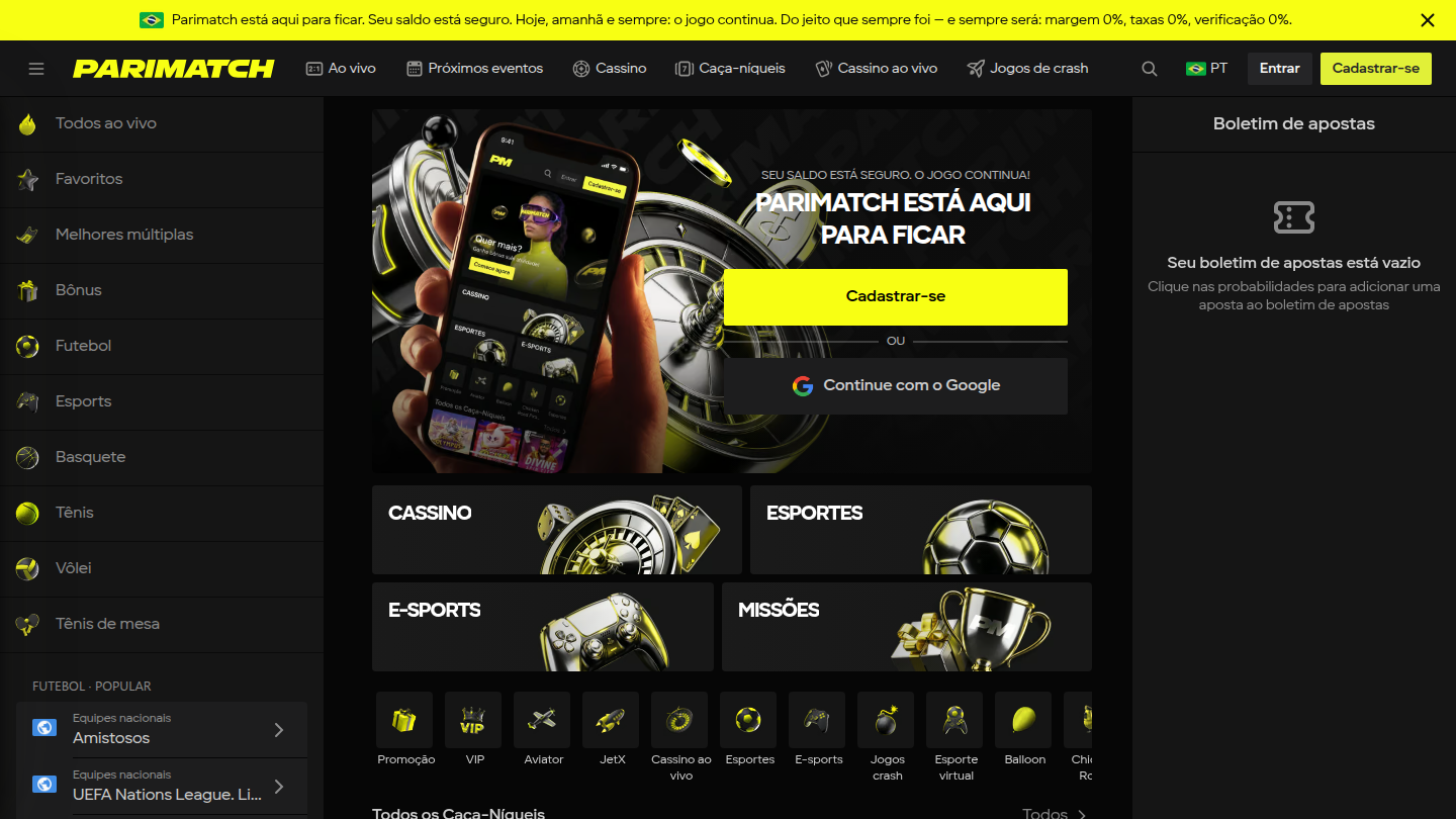 Parimatch Casino homepage — desktop